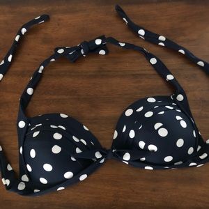 Navy & White Polka Dot Swim Top LG